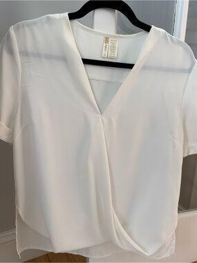 Japna White V-Neck Short Sleeve Wrap-Front Blouse